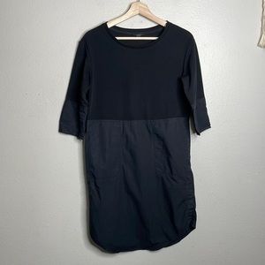 COS Black 3/4 Sleeve Knit Cotton Shift Dress Size XS Cargo Mixed Media